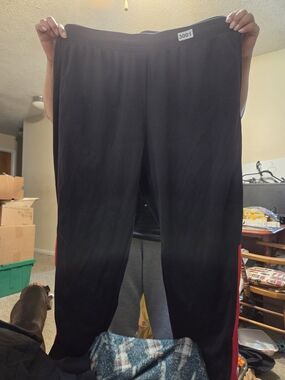 Black Track Pants with Red Side Stripe